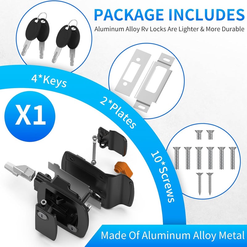 BEBOBLY RV Door Lock Replacement, Aluminum Alloy Upgraded Lighter RV Door Latch with Paddle Deadbolt & 4 Keys, 100% Metal Camper Door Locks, RV Entry Door Lock for Travel Trailers Cargo Hauler, Black - Image 4
